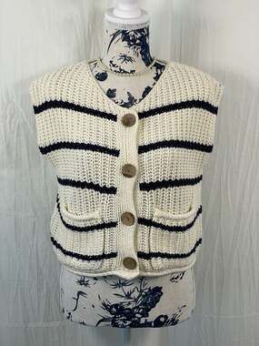 Klesis Costal Striped Sleeveless Button-Up Knit Sweater Vest Sz S